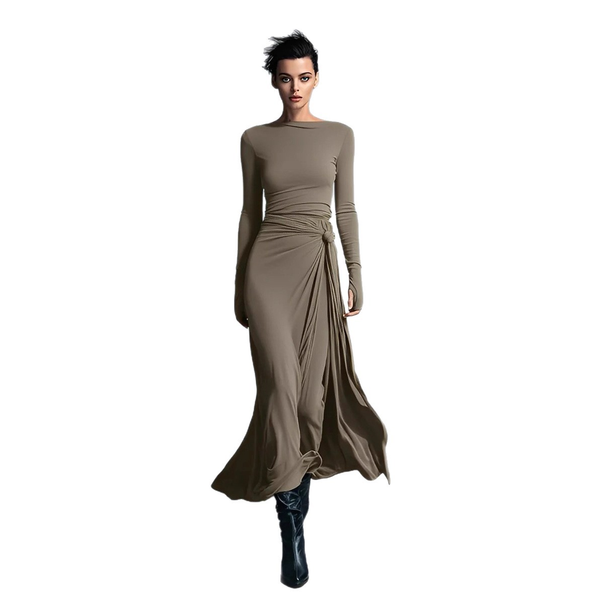 Off-Shoulder Twist Waist Bodycon A-Line Long Dress