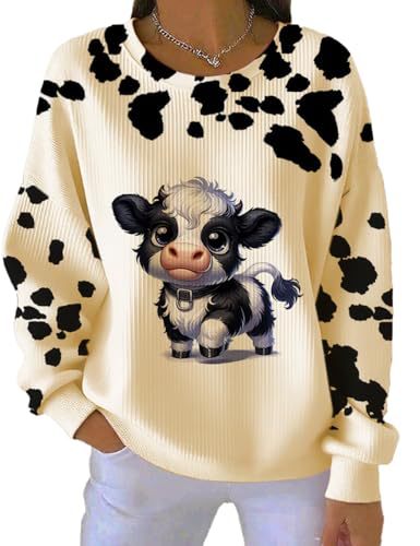 Women's Cute Cow Print Crewneck Sweatshirt