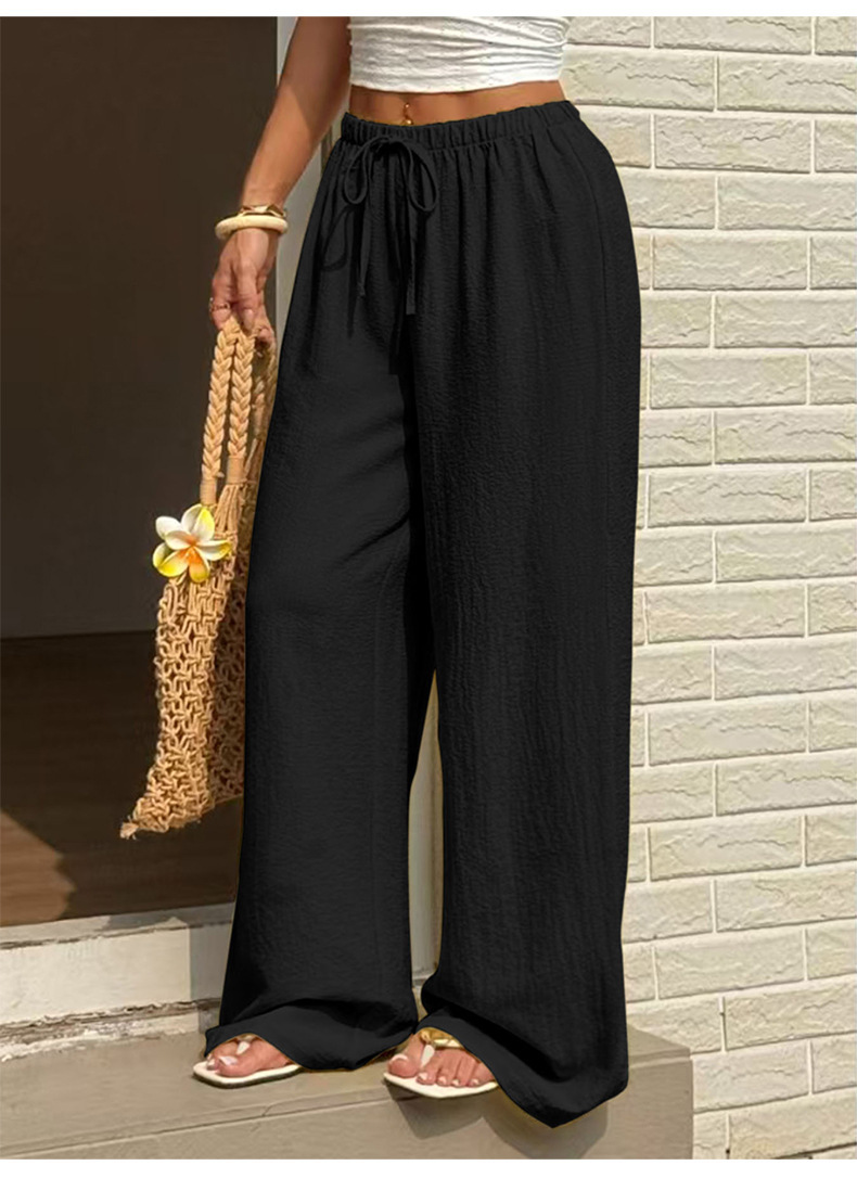Women's High-Waist Wide-Leg Solid Color Pants