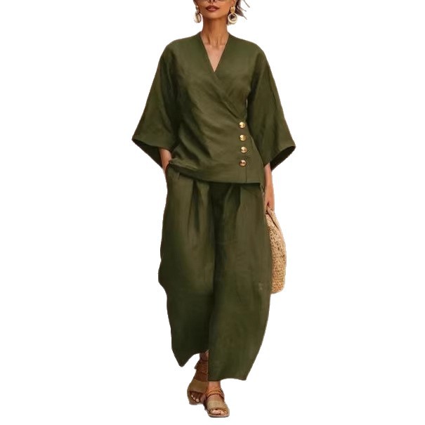 Women's Button Cardigan and Wide-Leg Pants Set