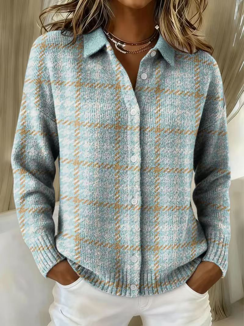 Women's Collared Button-Front Cardigan Sweater, Solid 3D Print Knit, Loose Fit