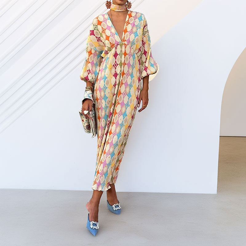 Women's Colorblock Print Short Sleeve Midi Dress