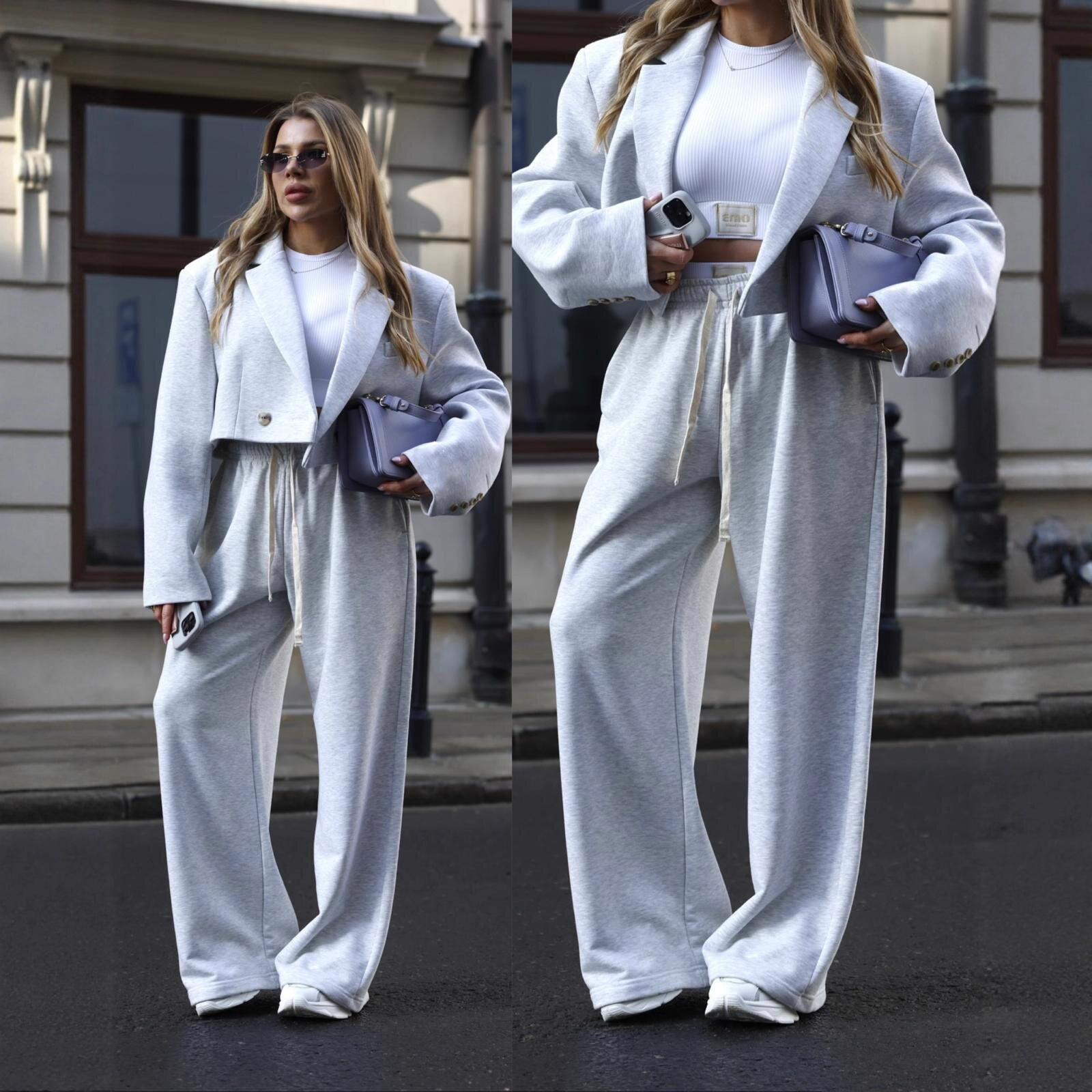 Women's Two-Piece Blazer and Pants Set with Lapel Collar