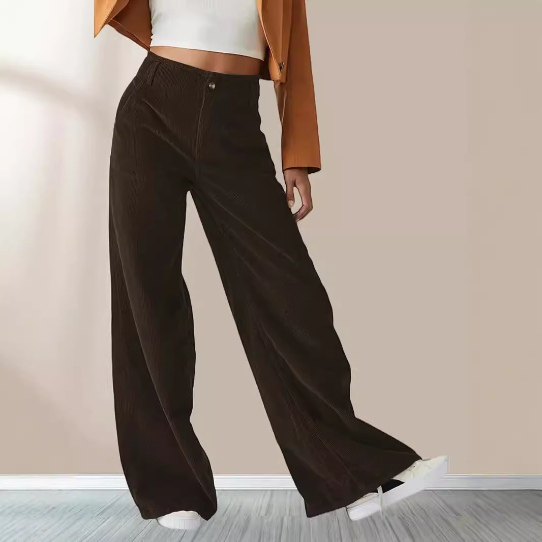 Corduroy High-Waist Straight-Leg Pants for Women