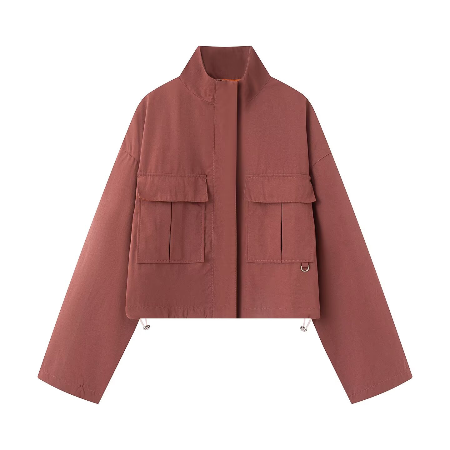 Women's Loose High Neck Zip Jacket with Pockets