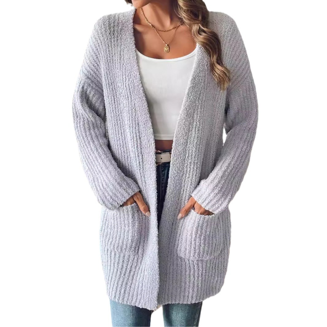 Women's Soft Knit Open-Front Cardigan Sweater with Pockets