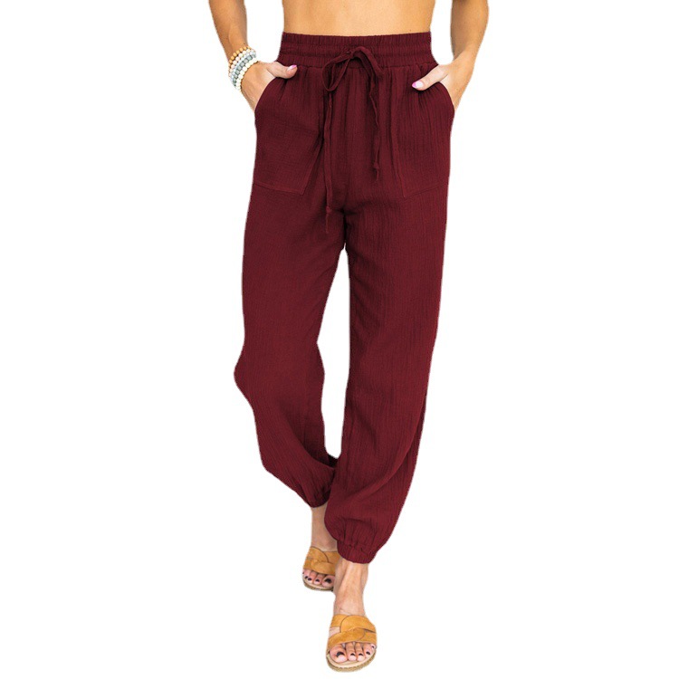 High-Waist Tie Belt Cropped Jogger Pants Casual