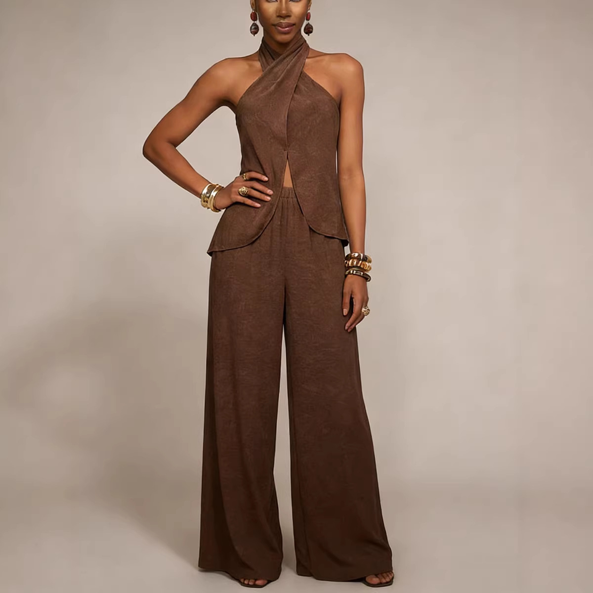 Off-Shoulder Sleeveless Top and Pants Casual Set
