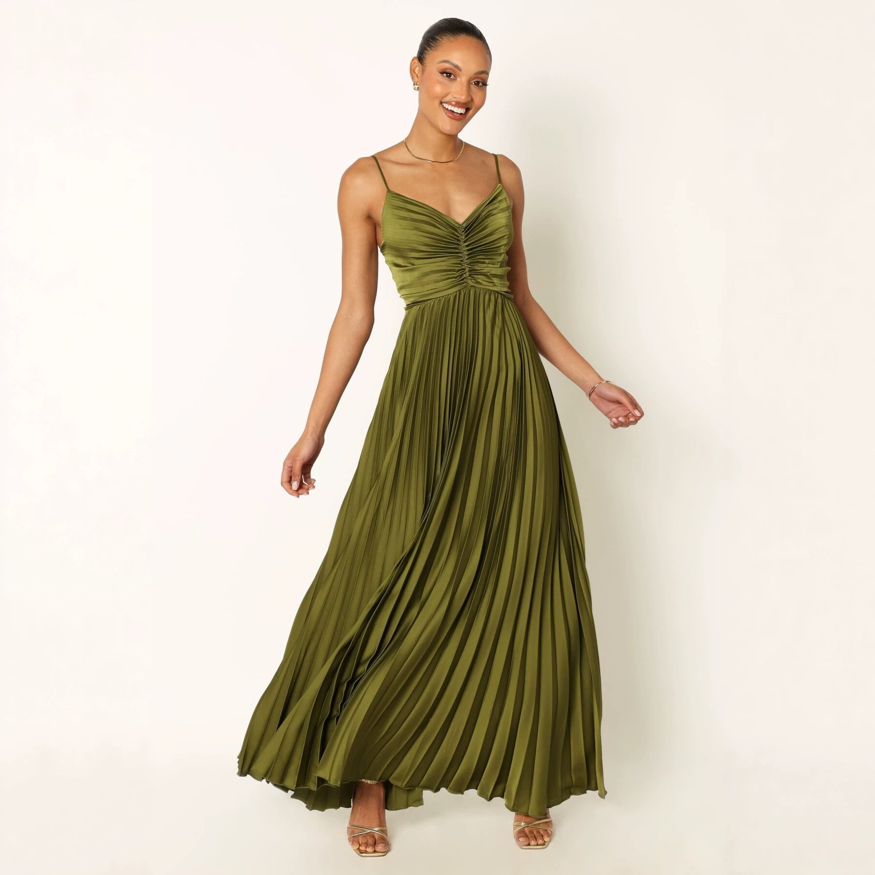 Pleated Sleeveless Backless High-Waist Solid Color Maxi Dress