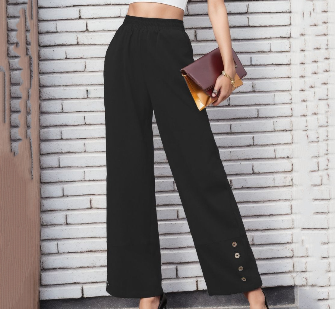 Women's Solid Color Straight-Leg High-Waist Casual Pants
