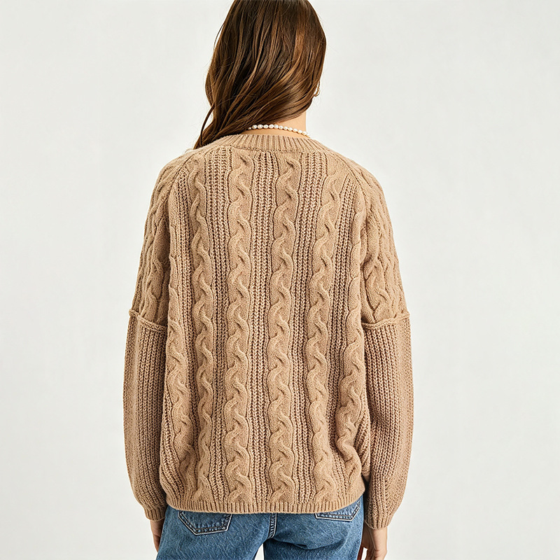 Cable-Knit V-Neck Long-Sleeve Sweater