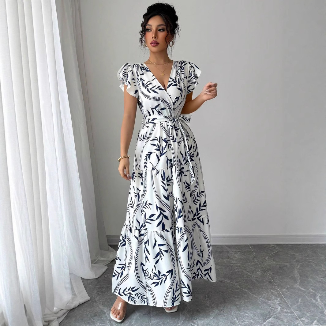 Elegant Sleeveless Bow Belt Long Vacation Dress