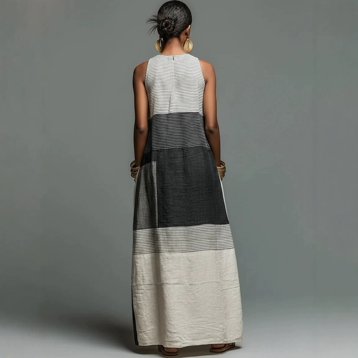 Women's Sleeveless Color-Block Long Dress Casual Loose Fit