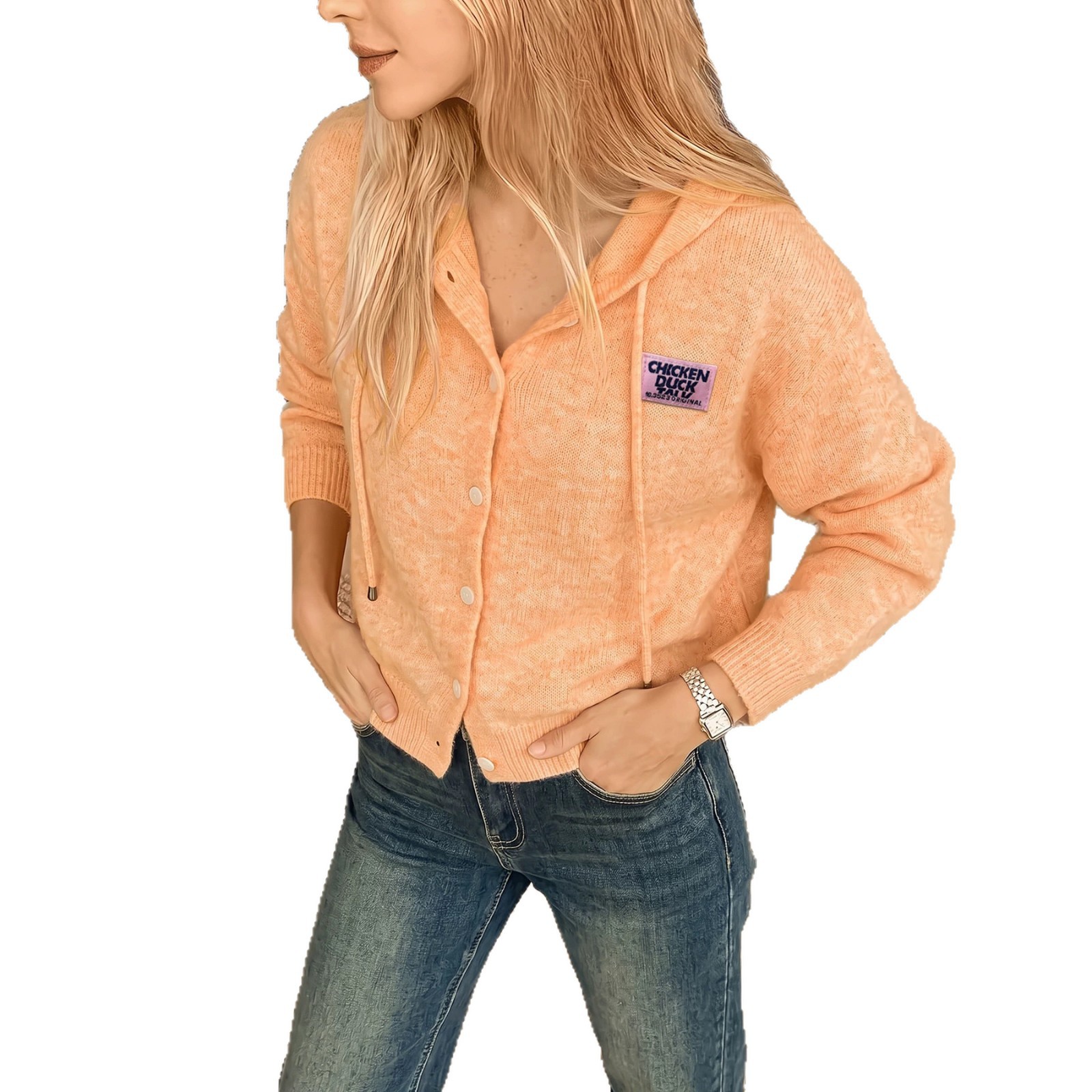 Women's Wool Hooded Long Sleeve Knit Cardigan Soft Warm Loose Fit