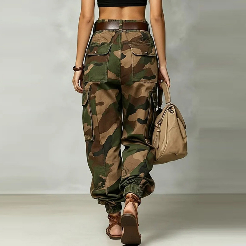 Retro Camo Multi-Pocket Cargo Pants Summer Loose Straight Wide-Leg