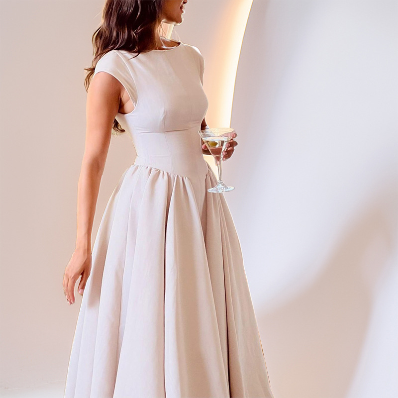 French Style Midi Dress for Women Summer Sleeveless High Waist