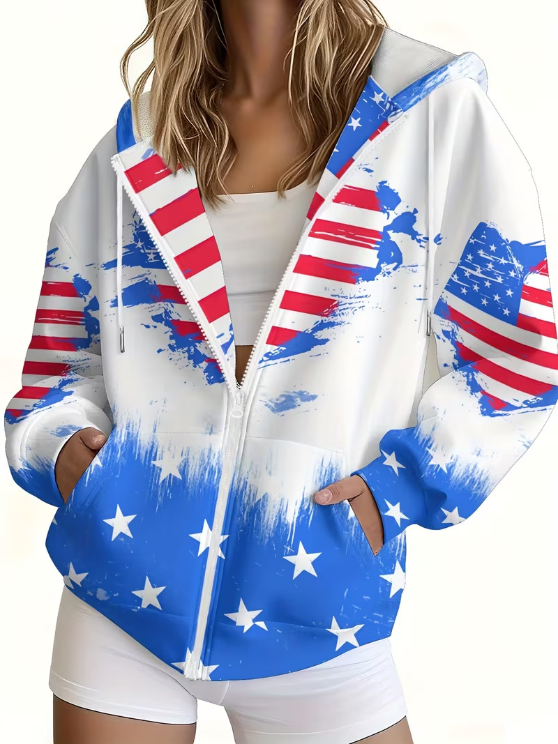 Women's USA Stars & Stripes Zip-Up Hoodie
