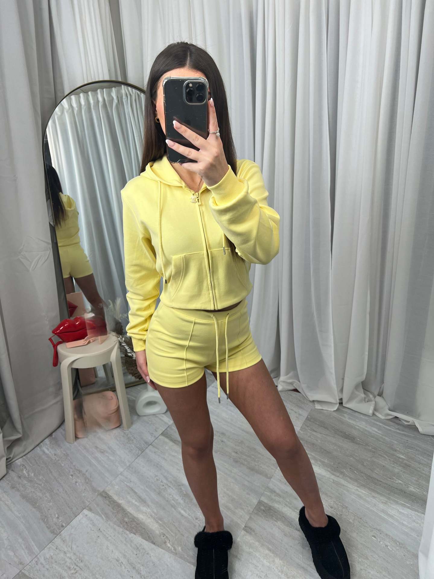 Women's Hooded Sweatshirt and Shorts Two-Piece Casual Set with Large Pockets