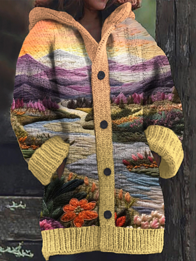 Women's Halloween Zombie Floral Print Hooded Button Cardigan Sweater
