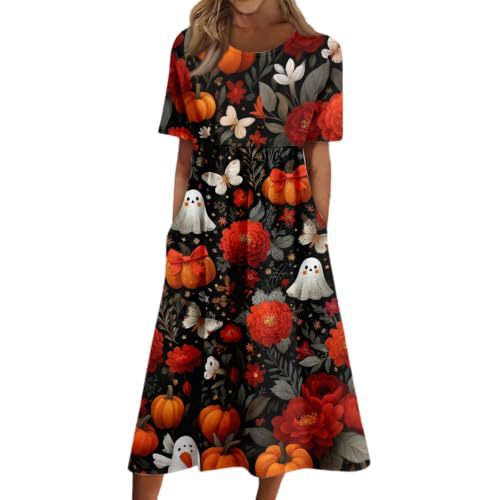 Women's Halloween Print Pleated Midi Dress