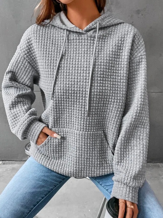 Women's Waffle Knit Crewneck Long-Sleeve Sweatshirt Solid Color