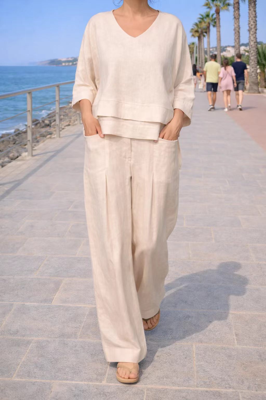 Solid Color Crewneck Long Sleeve Top and Straight Leg Pocket Pants Two-Piece Set