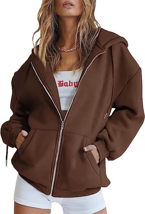 Women's Minimalist Solid Print Zip-Up Hoodie