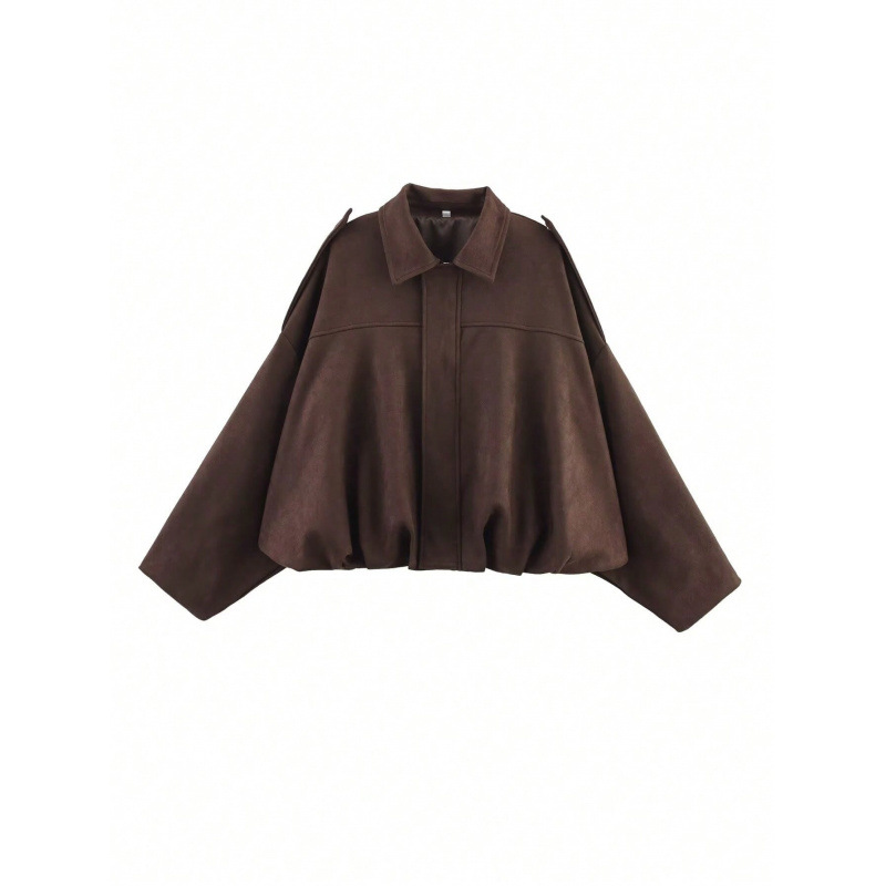 Sueded Faux Leather Bomber Jacket with Collar