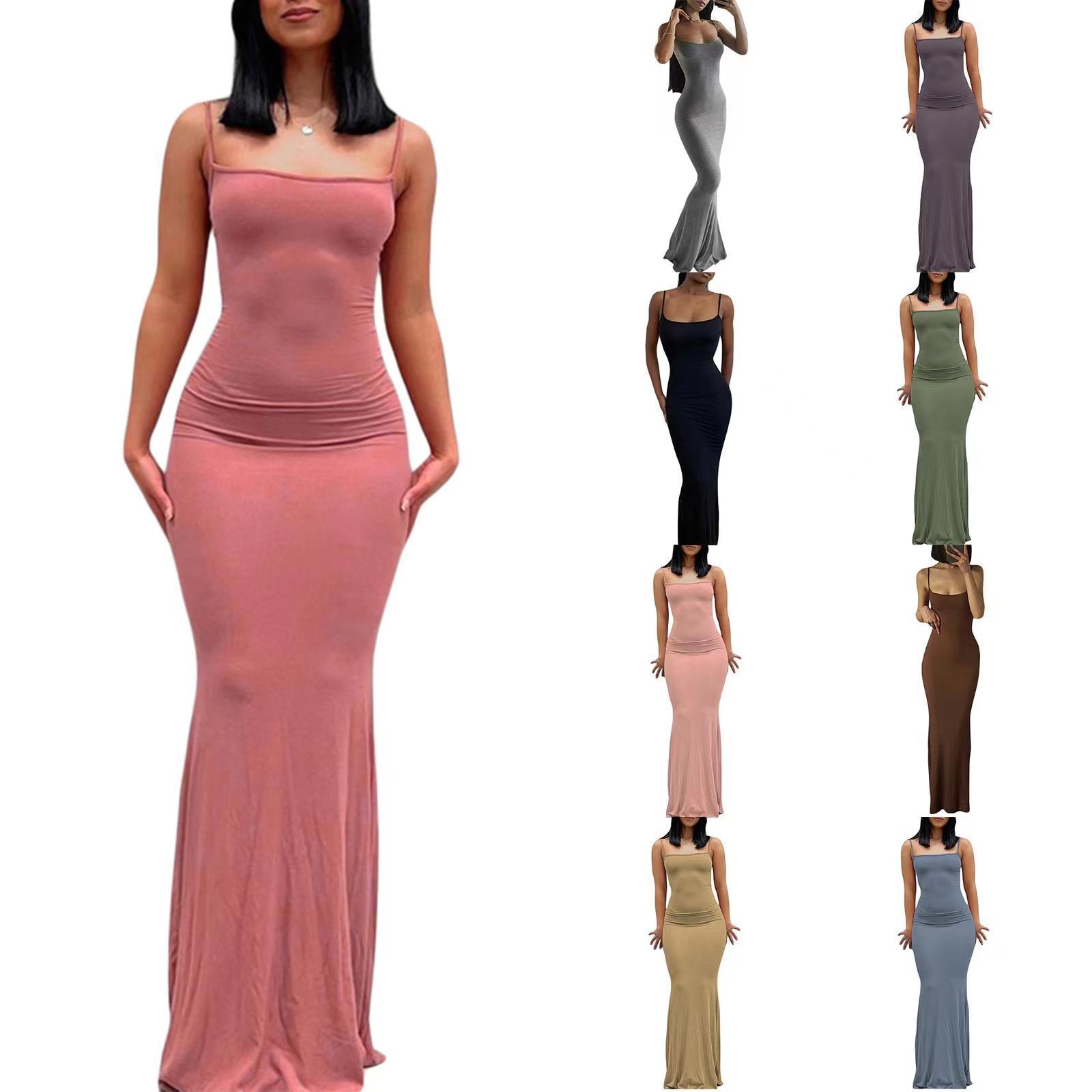Women's High-Waist Slim-Fit Sleeveless Cami Long Dress