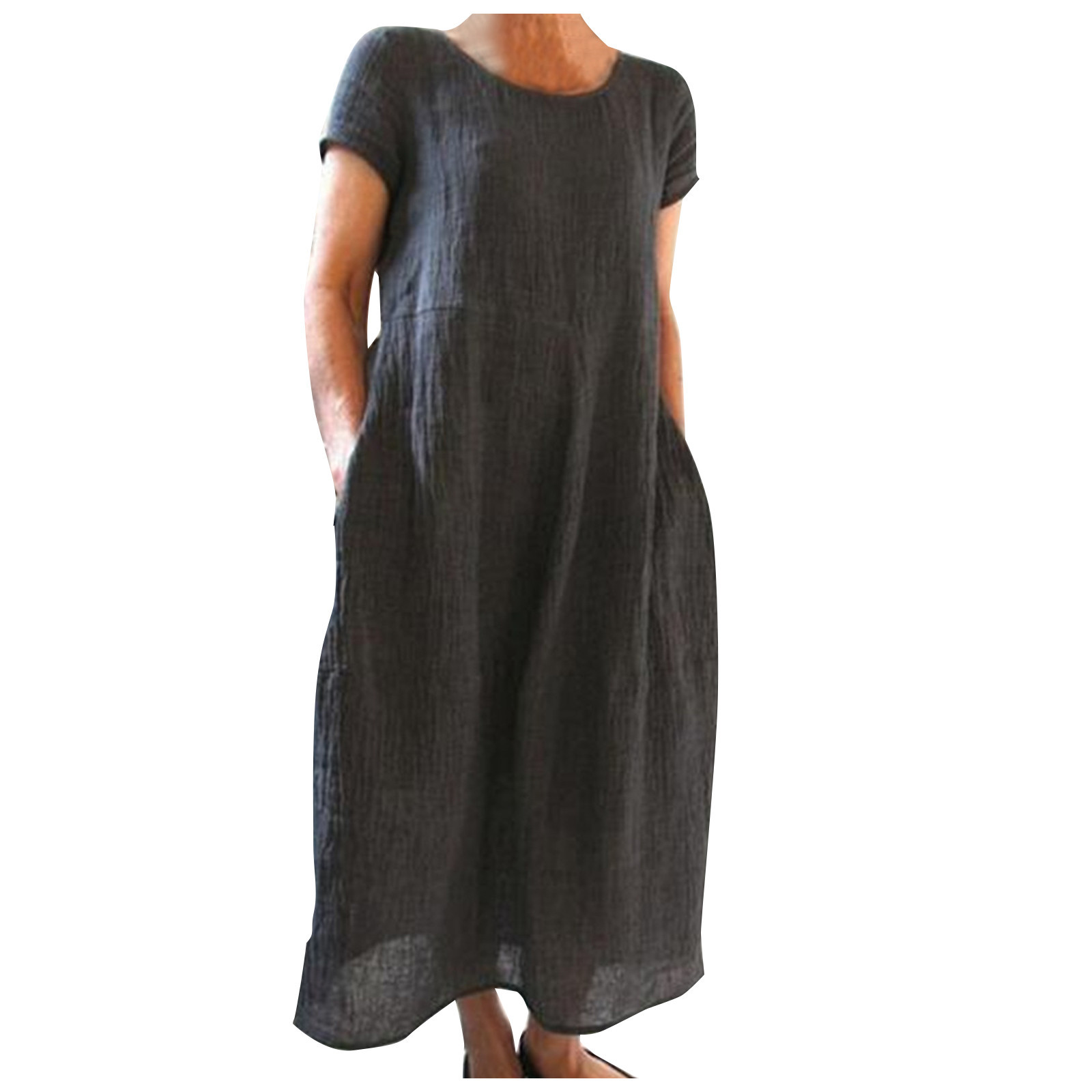 Women's Solid Color Vintage Loose Cotton Linen Dress
