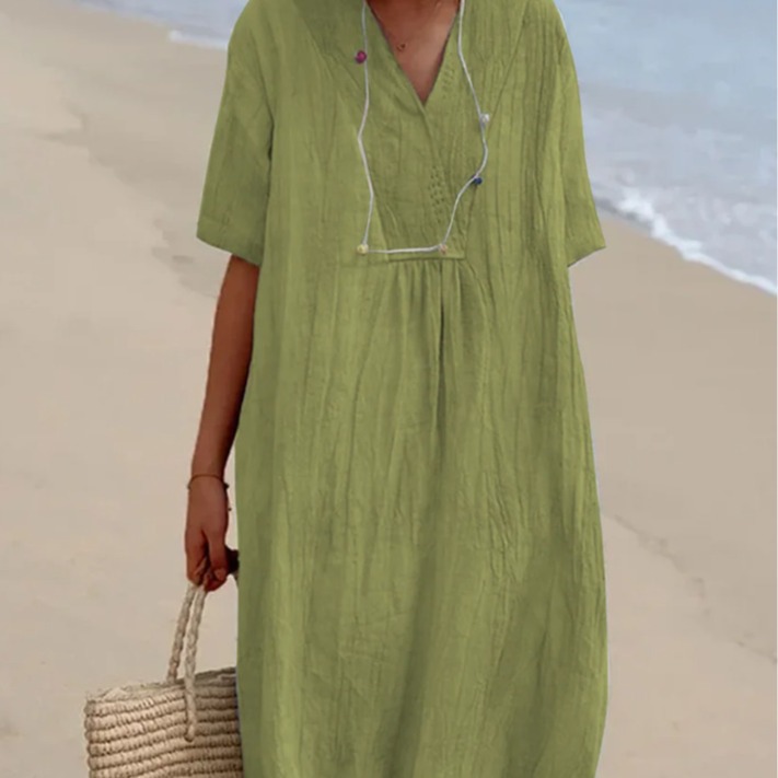 Women's Solid Cotton-Linen Casual Slimming Dress