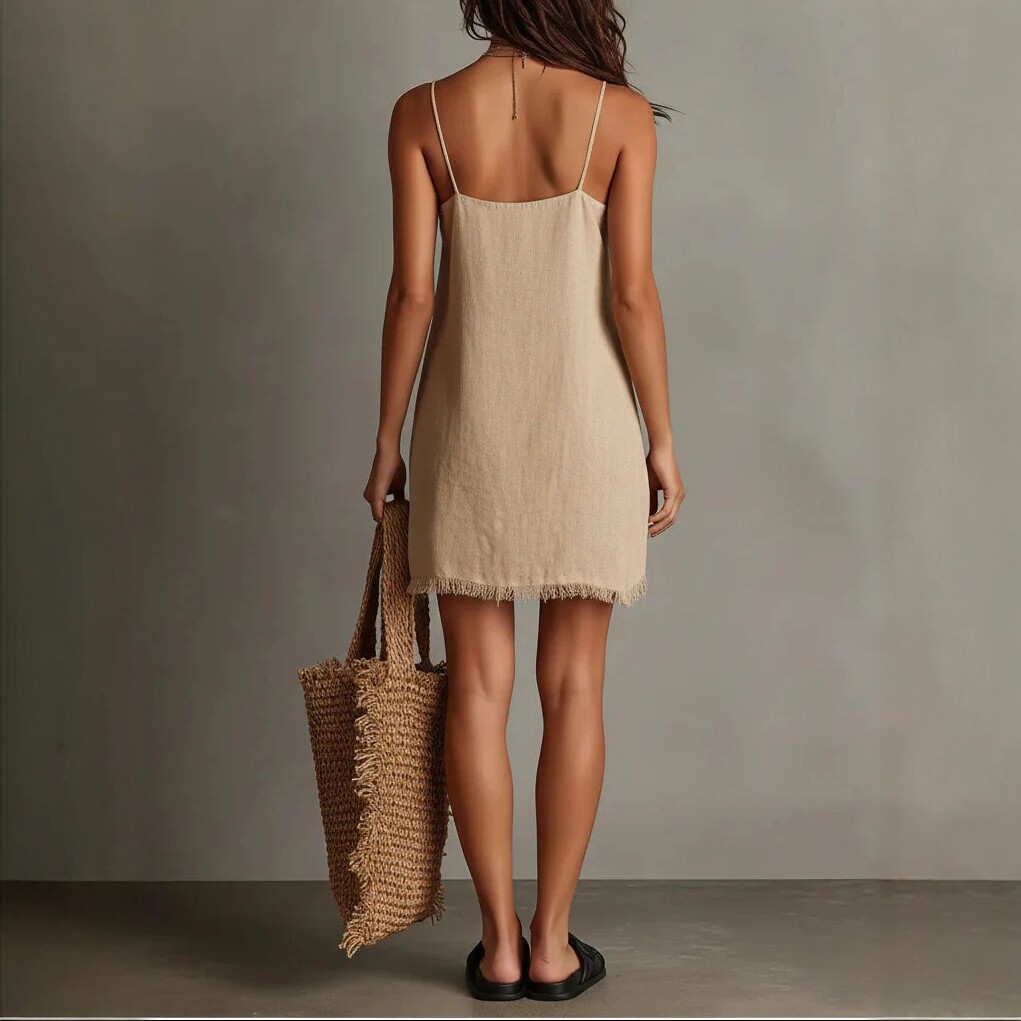 Women's Linen-Blend V-Neck Cami Dress Boho Beach Vacation Dress