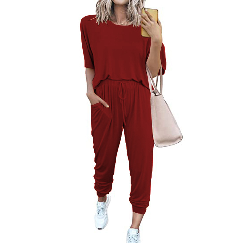 Women's Solid Color Short Sleeve Casual Two-Piece Set
