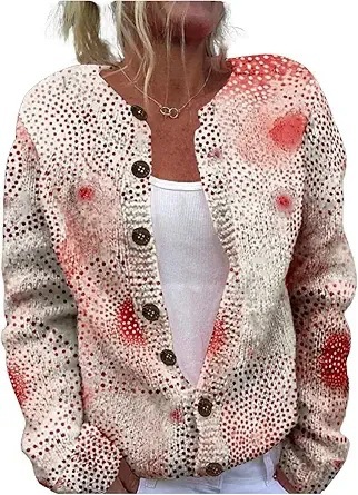 Women's Winter Graphic Print Faux Sweater Cardigan with Button Front
