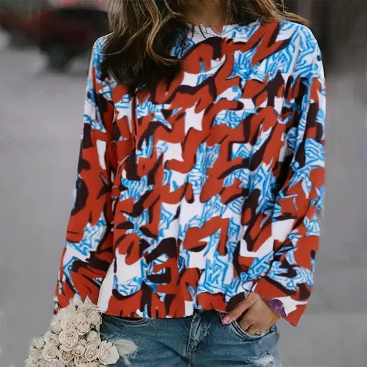 3D Print Women's Sweater Crewneck Pullover Casual Loose Long Sleeve Knit Top