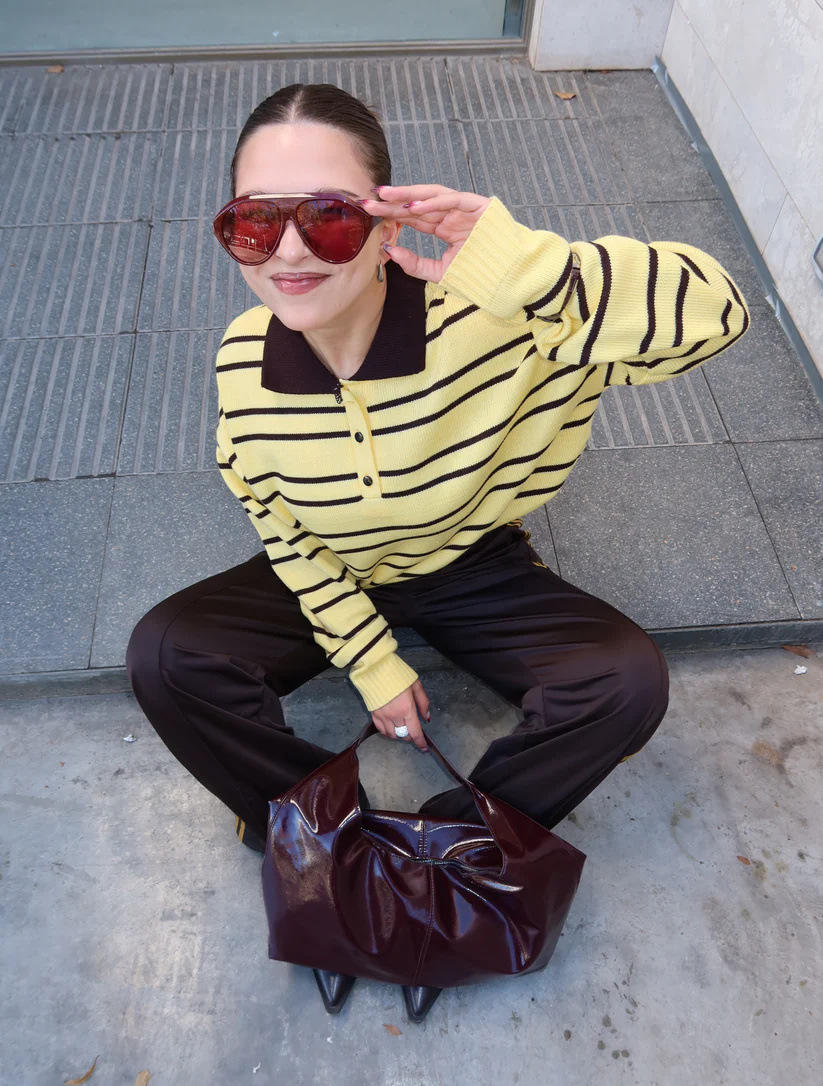 Striped Pullover Sweater with Collar, Loose Knit