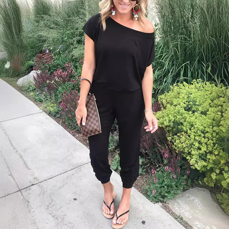 4-Color Short-Sleeve Pocket Women's Jumpsuit & Pants