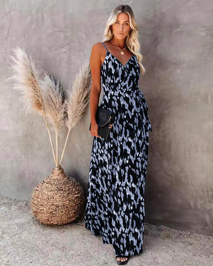 Women's Sleeveless Slit Midi Dress with Zebra Print