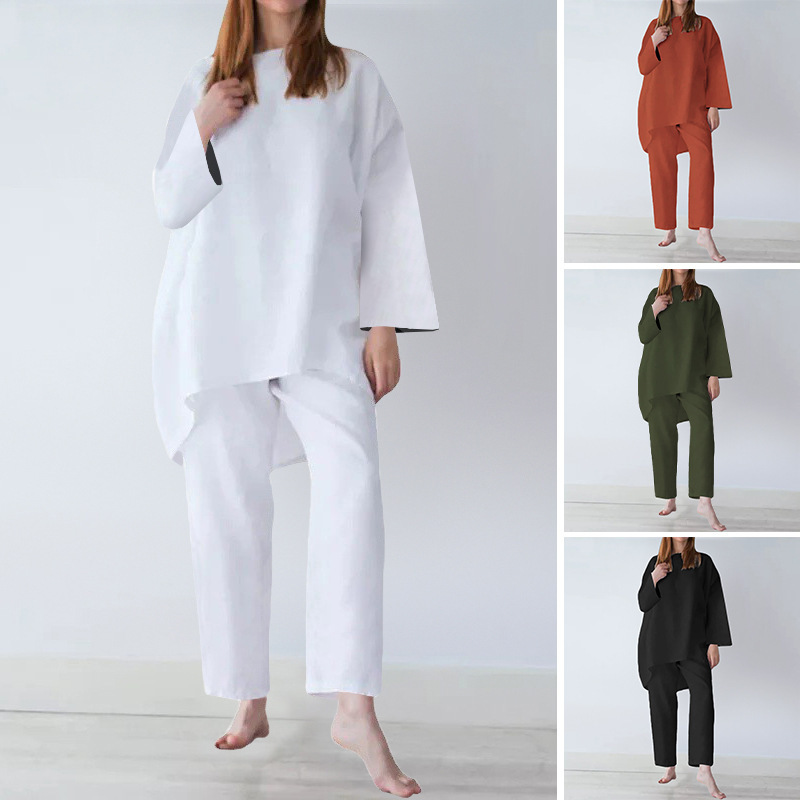Women's Loose Casual Solid Color Cotton-Linen Two-Piece Set