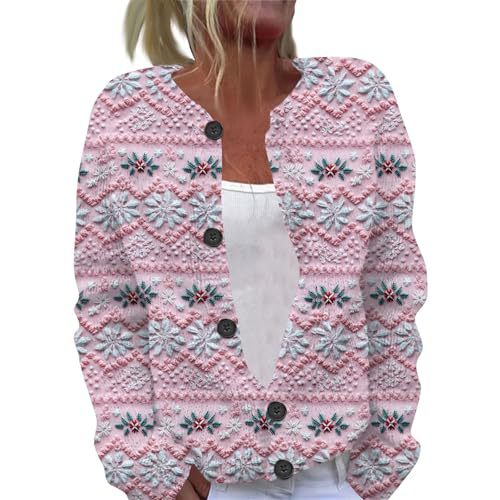 Women's Christmas Print Button Cardigan Sweater