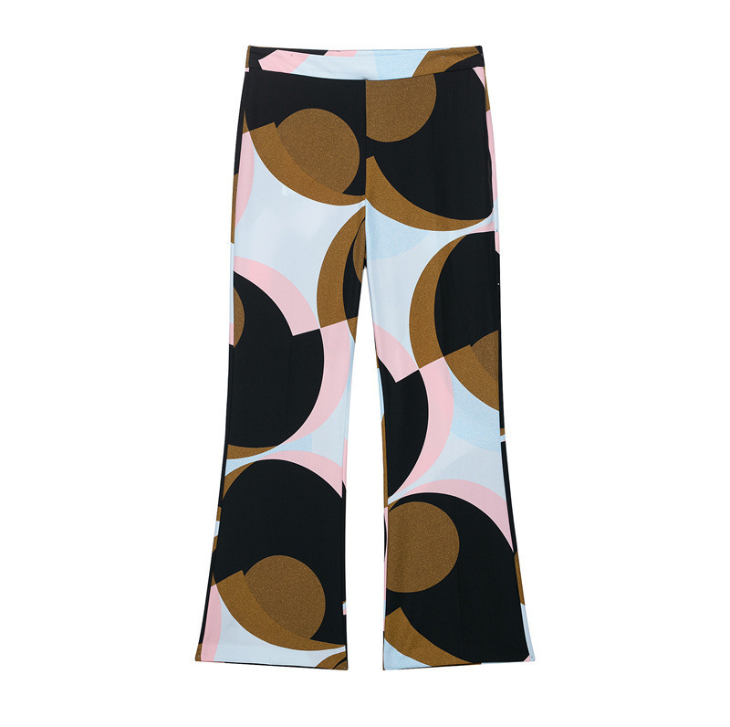 Feather Print Sleeveless Top and Wide-Leg Pants Set