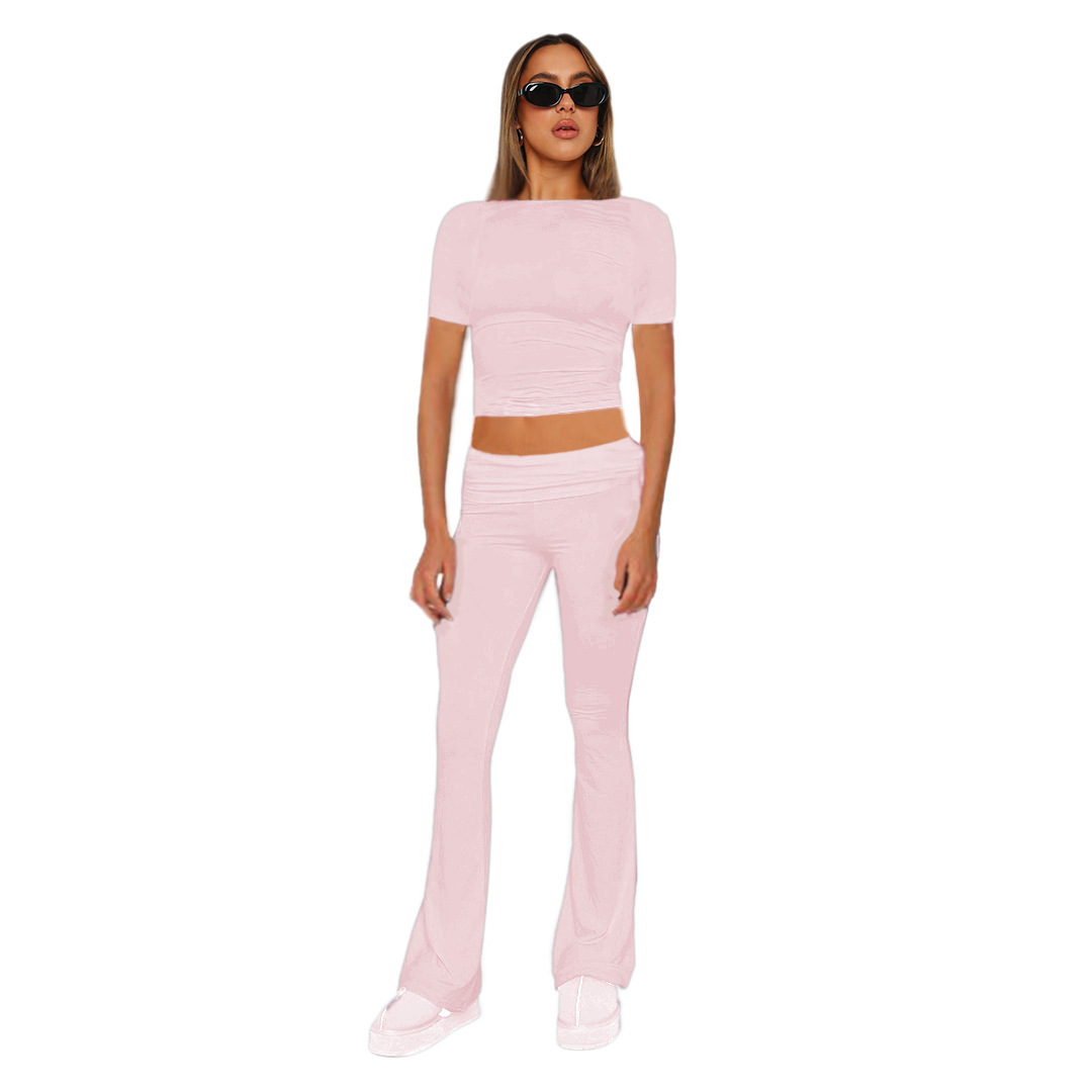 Women's Solid Color Long Sleeve Top and Pants Two-Piece Set