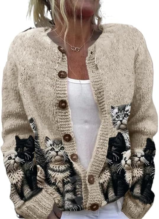 Women's Animal Boho Print Button Cardigan Sweater