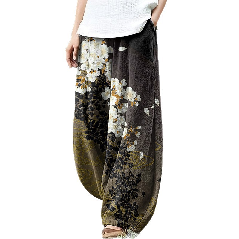 Women's Vintage Floral Print Casual Pants