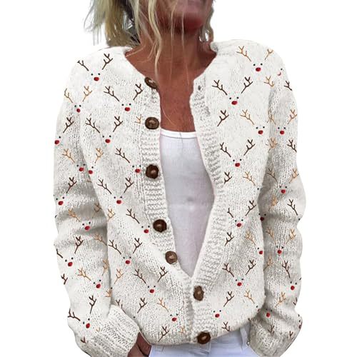 Women's Christmas Reindeer Snowman Print Faux Sweater Cardigan