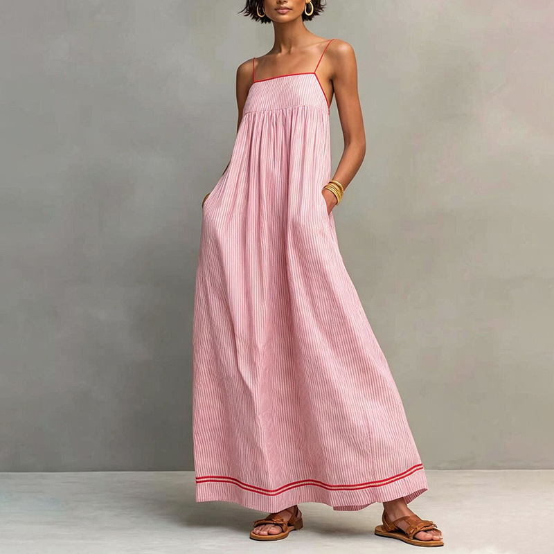 Women's Summer Sleeveless Maxi Dress with Pleated Details
