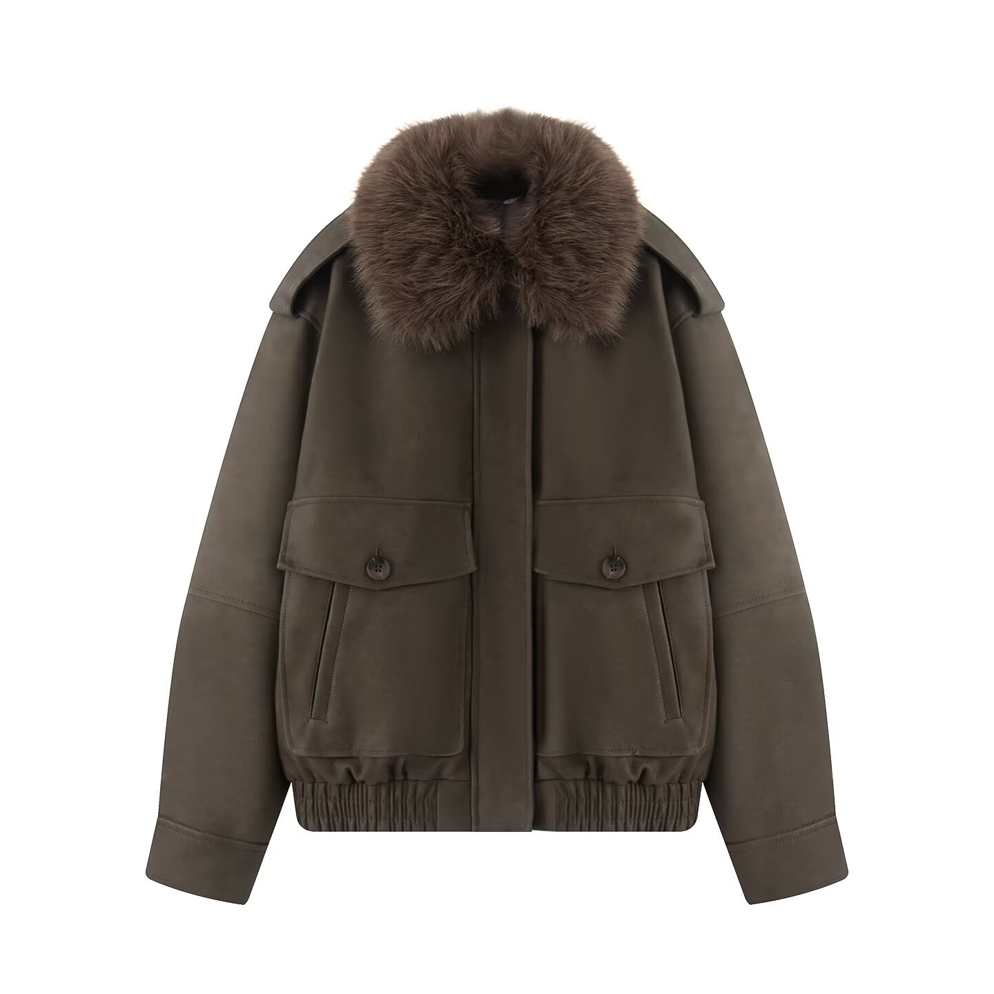 Women's Vintage Faux Suede Jacket Oversized Lapel Zip-Up
