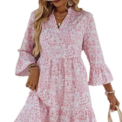 Women's Vintage Floral Print High Neck Midi Dress