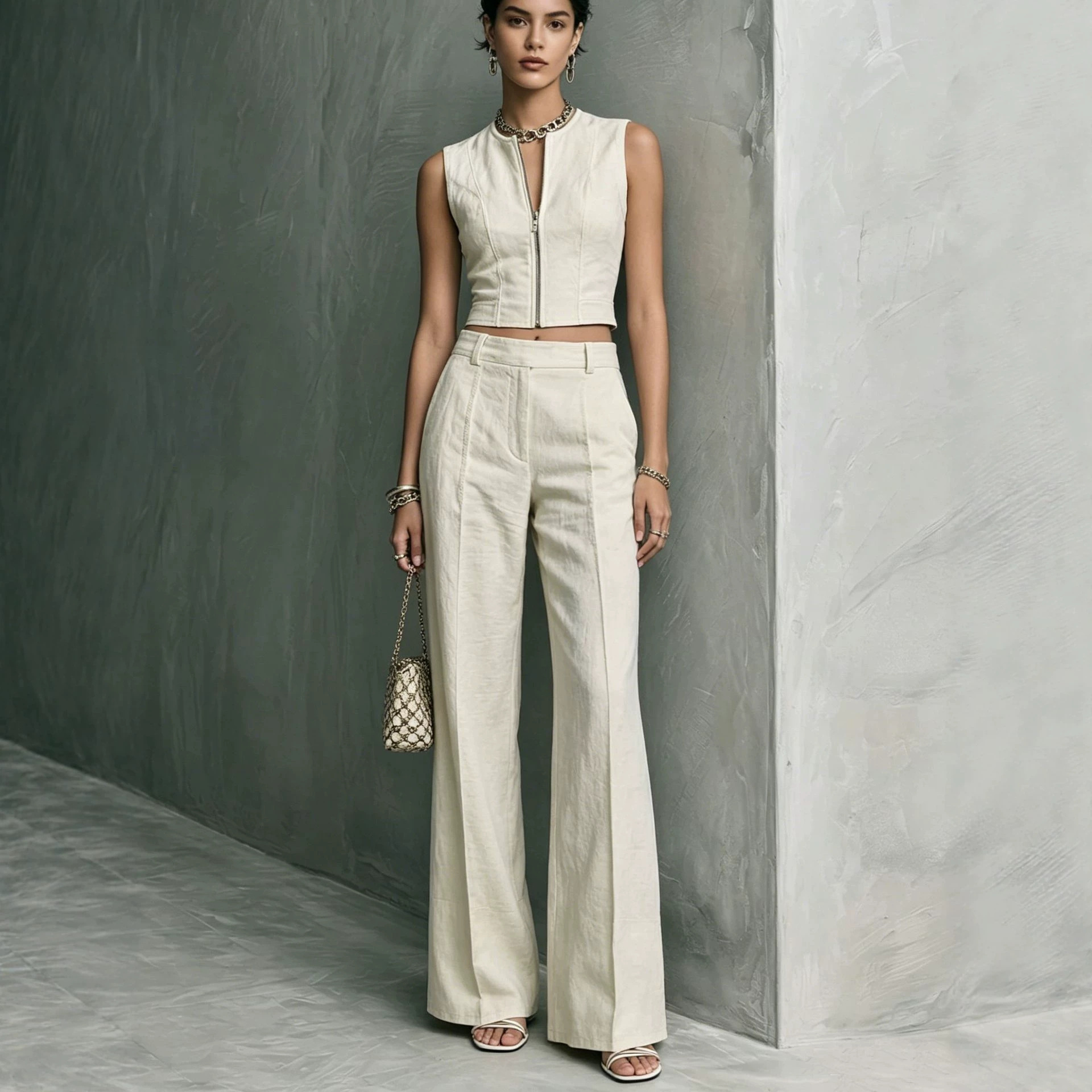 Women's Sleeveless Top and Straight-Leg Pants Set Casual Elegant