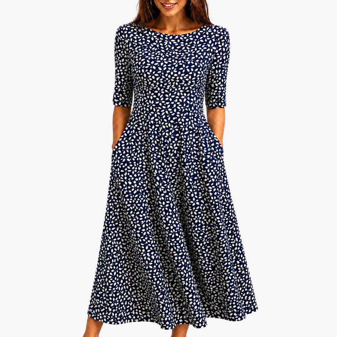Women's Summer Printed Patchwork French Style Dress Casual A-Line Midi